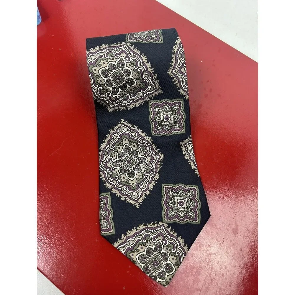 Carlos Tomasini Tall Mens Tie Necktie‎ Multicolor Geometric 100% Silk Imported